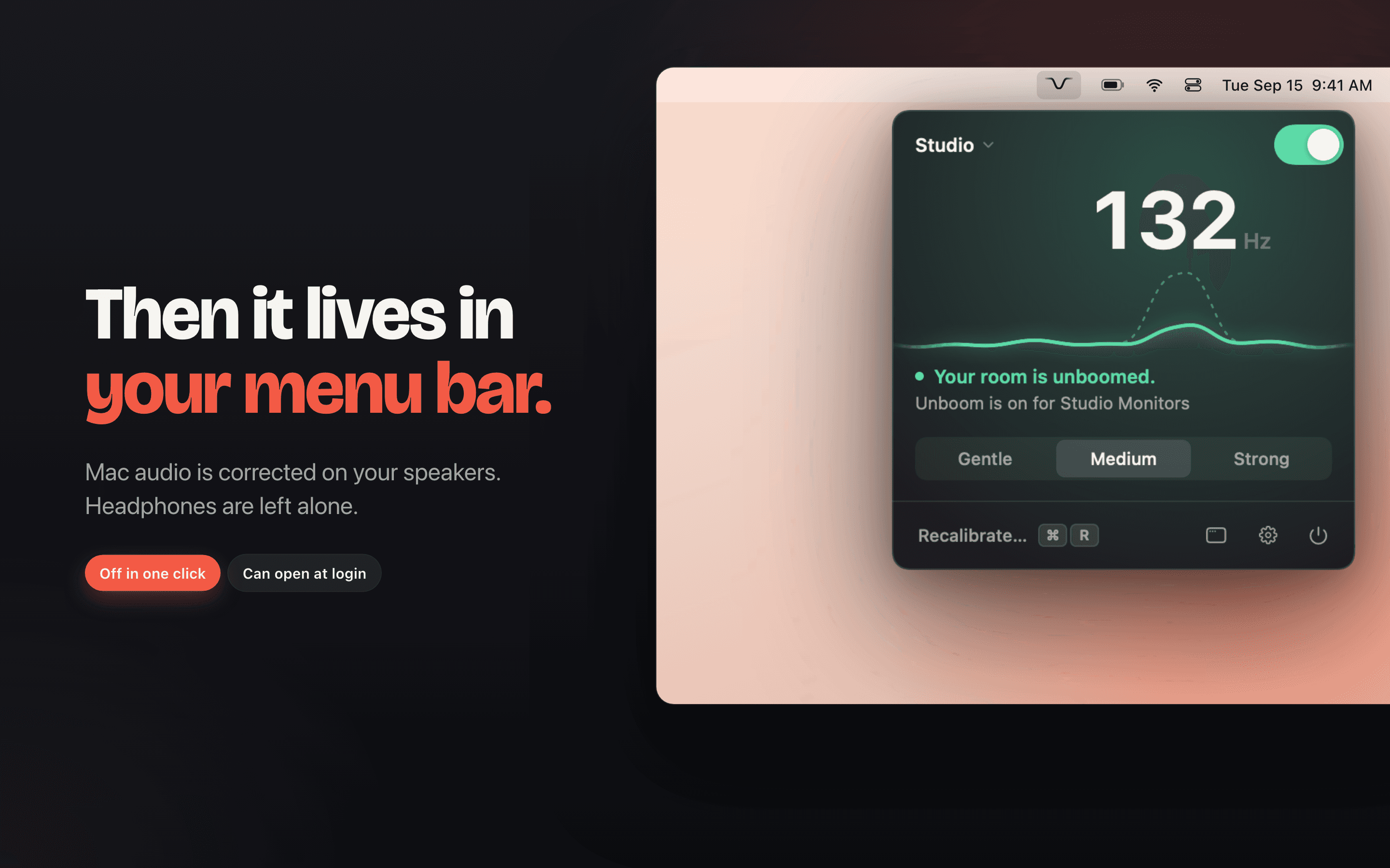Unboom’s menu bar panel